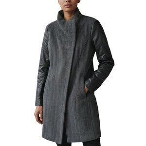 Vintage Danier Leather & Wool 3/4 Coat Gray Herringbone Mixed Media Sz L Funnel